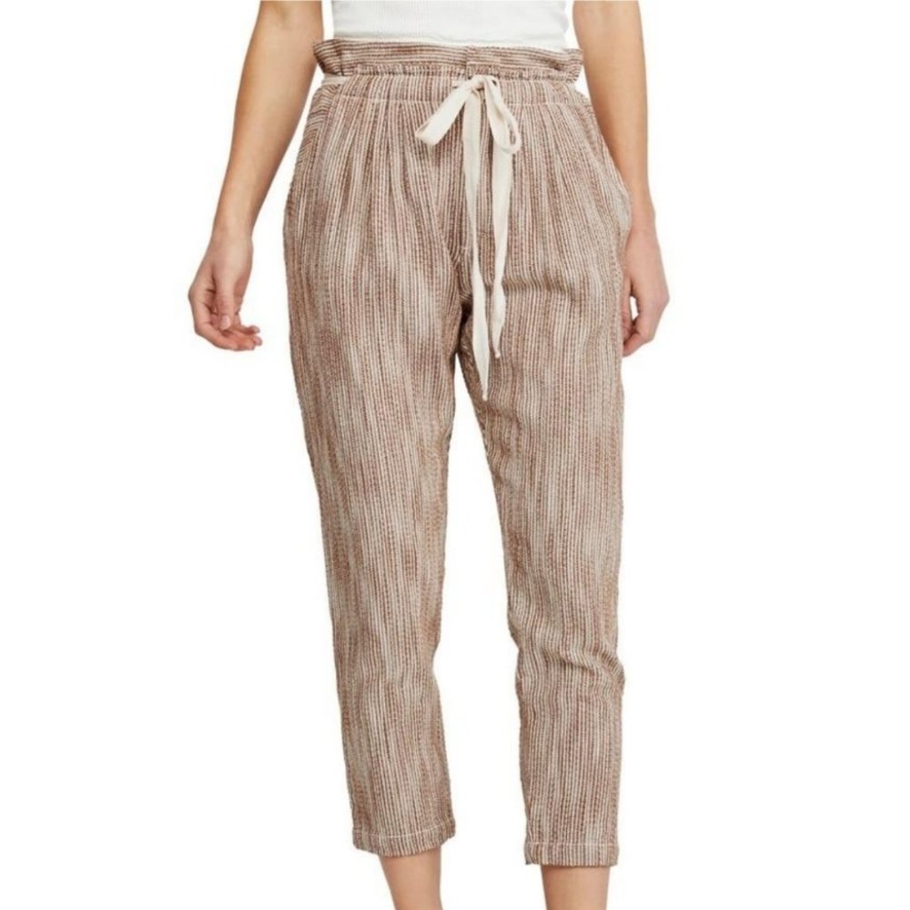 Free People Light at Sunrise Crop Beige Striped Pants Size 6